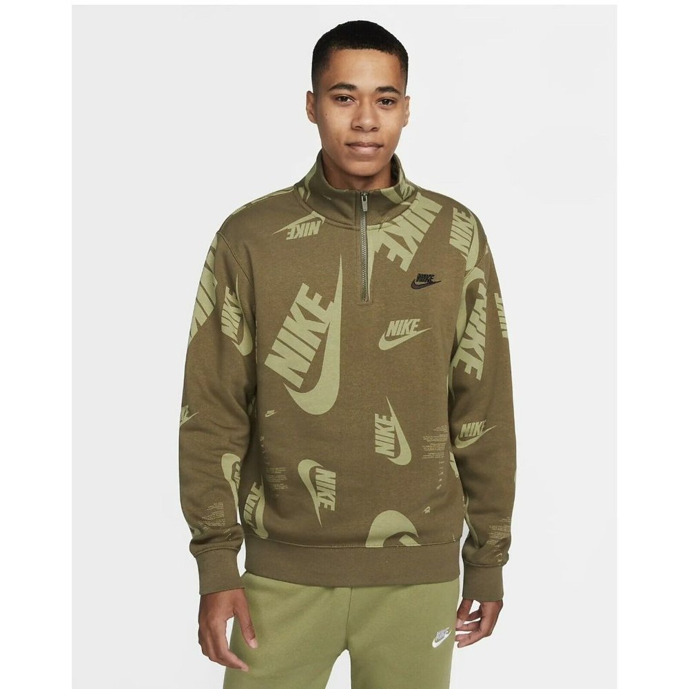 Nike Club Fleece Men's 1/4-Zip Top Medium Olive Green Size XLarge DQ5155 - Picture 1 of 4